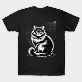 Line Art British Longhair Cat Straight T-Shirt